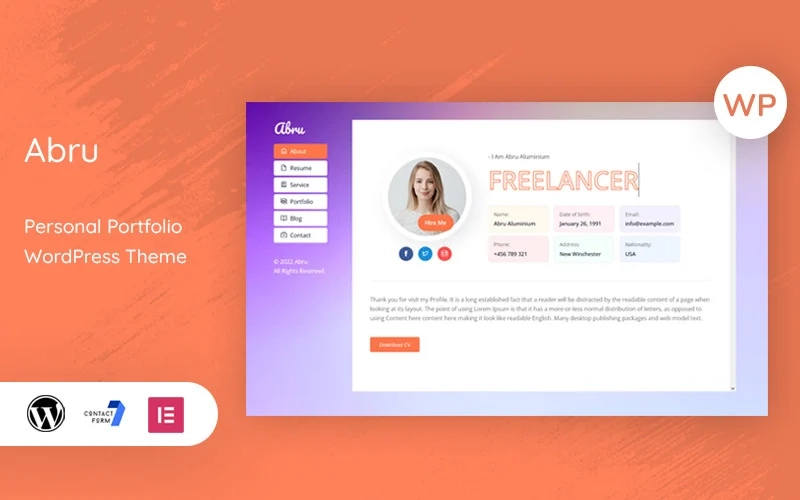 Abru Personal and Portfolio WordPress Theme 1.1 GPL Theme