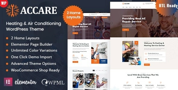 Accare Heating Air Conditioning WordPress Theme 1.0 GPL Theme