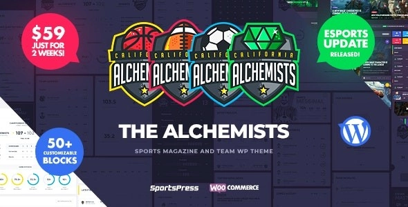 Alchemists Sports, eSports Gaming Club and News WordPress Theme 4.5.10 GPL Theme