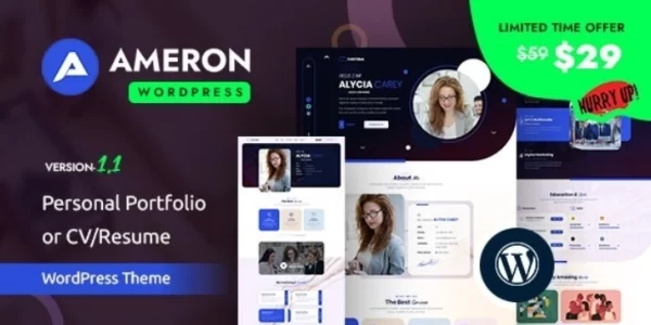 Ameron Personal Portfolio or CV/Resume WordPress Theme 1.0.0 GPL Theme