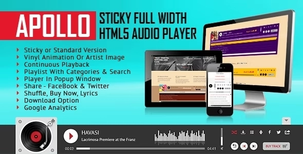 Apollo Sticky Full Width HTML5 Audio Player WordPress Plugin 3.6.3 GPL Plugins