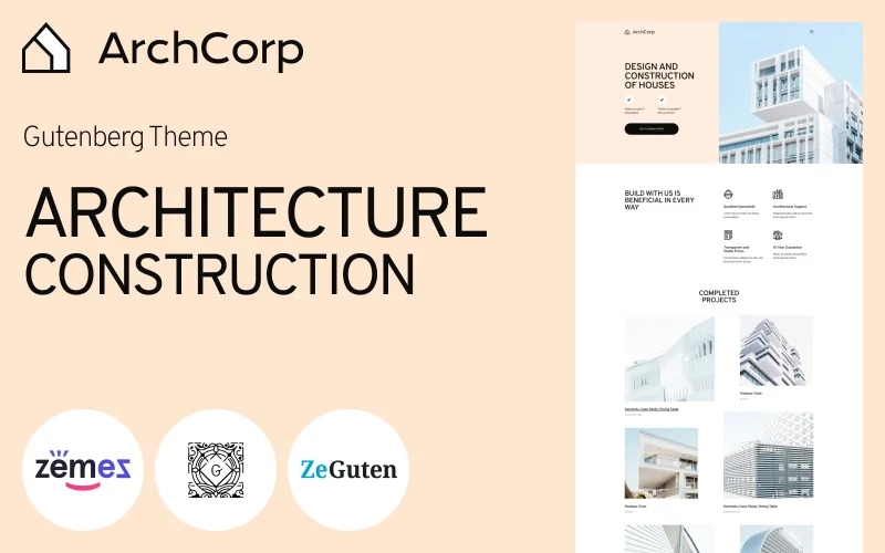 ArchCorp Architecture Construction Template for Gutenberg WordPress Theme 1.0 GPL Theme