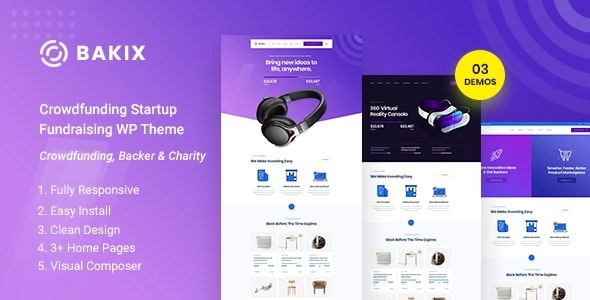 Bakix Crowdfunding Startup Fundraising WordPress Theme 1.0 GPL Theme