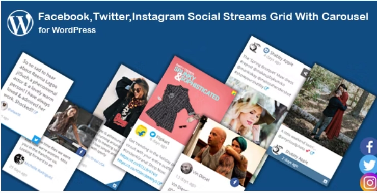 Facebook,Twitter,Instagram Social Stream Grid With Carousel for WordPress 2.0 GPL Plugins