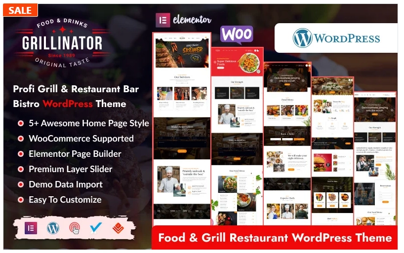 Grillinator Food Grill Restaurant Elementor WordPress Theme 1.1 GPL Theme