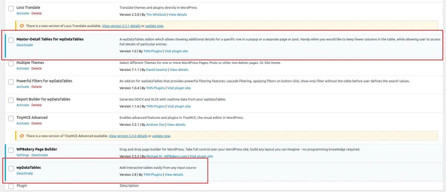 Master-Detail Tables for wpDataTables 2.0.1 GPL Plugins