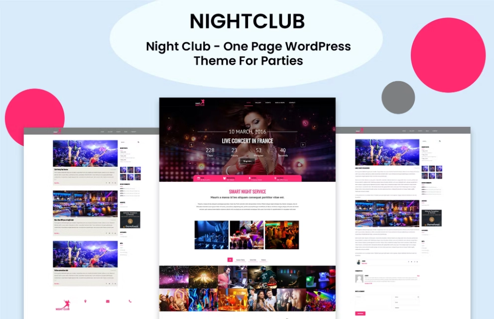Night Club One Page WordPress Theme For Parties 1.0 GPL Theme