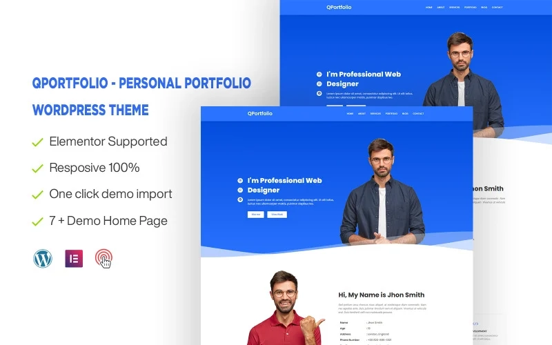QPortfolio Personal Portfolio One page WordPress Theme 1.0.0 GPL Theme