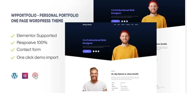 WPportfolio Personal Portfolio One page WordPress Theme 1.0.0 GPL Theme