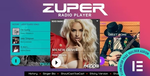 Zuper Shoutcast and Icecast Radio Player With History Elementor Widget Addon 3.6 GPL Plugins
