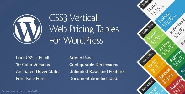 CSS3 Vertical Web Pricing Tables For WordPress 1.8 GPL Plugins