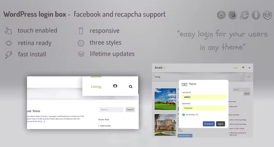 Login lightbox wordpress easy login / register w 1.00 GPL Plugins